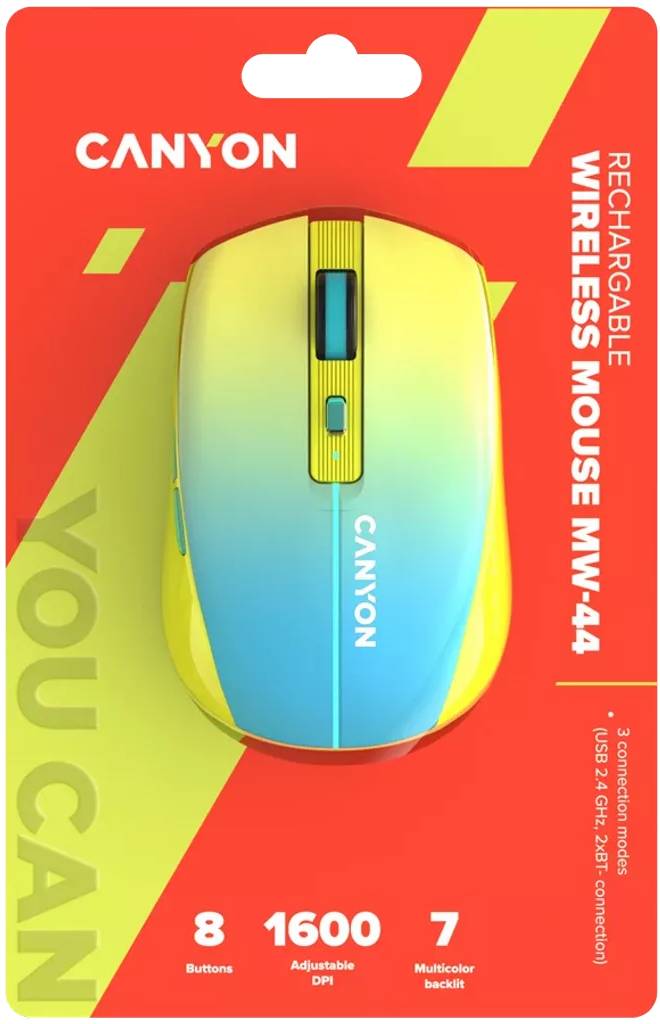 Фото - Мышь беспроводная Canyon MW-44 LED BT/Wireless Rechargeable Yellow Blue (CNS-CMSW44UA)