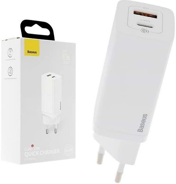Фото - Сетевое зарядное устройство Baseus GaN2 Lite Quick Charger C+U 65W EU White (CCGAN2L-B02)