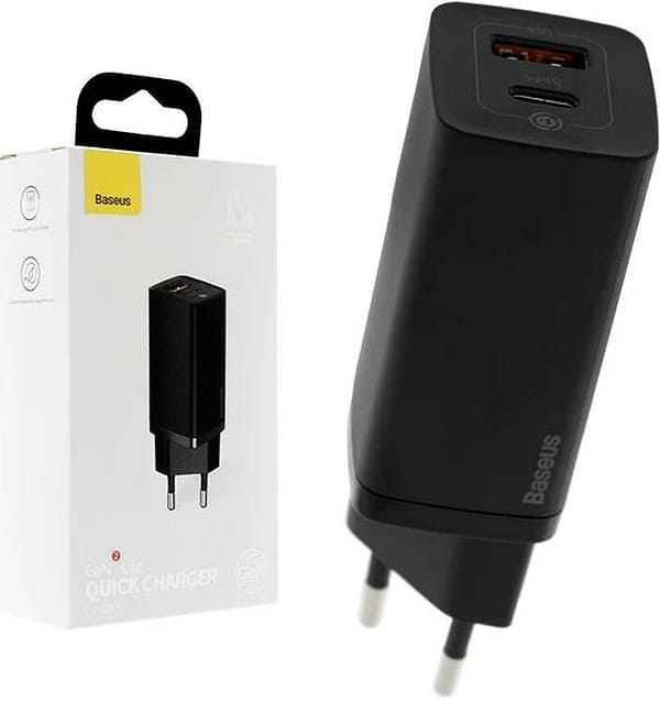 Фото - Мережевий зарядний пристрій Baseus GaN2 Lite Quick Charger C+U 65W EU Black (CCGAN2L-B01)