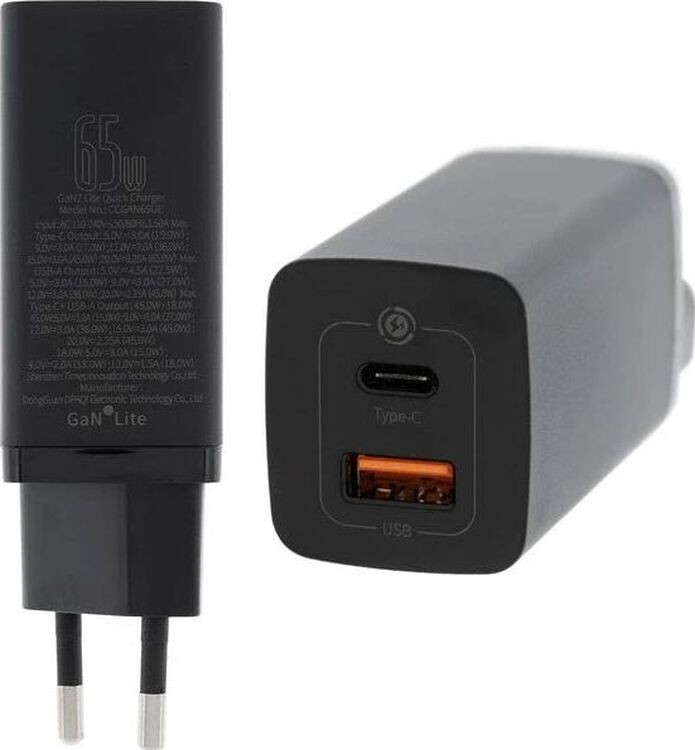 Фото - Мережевий зарядний пристрій Baseus GaN2 Lite Quick Charger C+U 65W EU Black (CCGAN2L-B01)