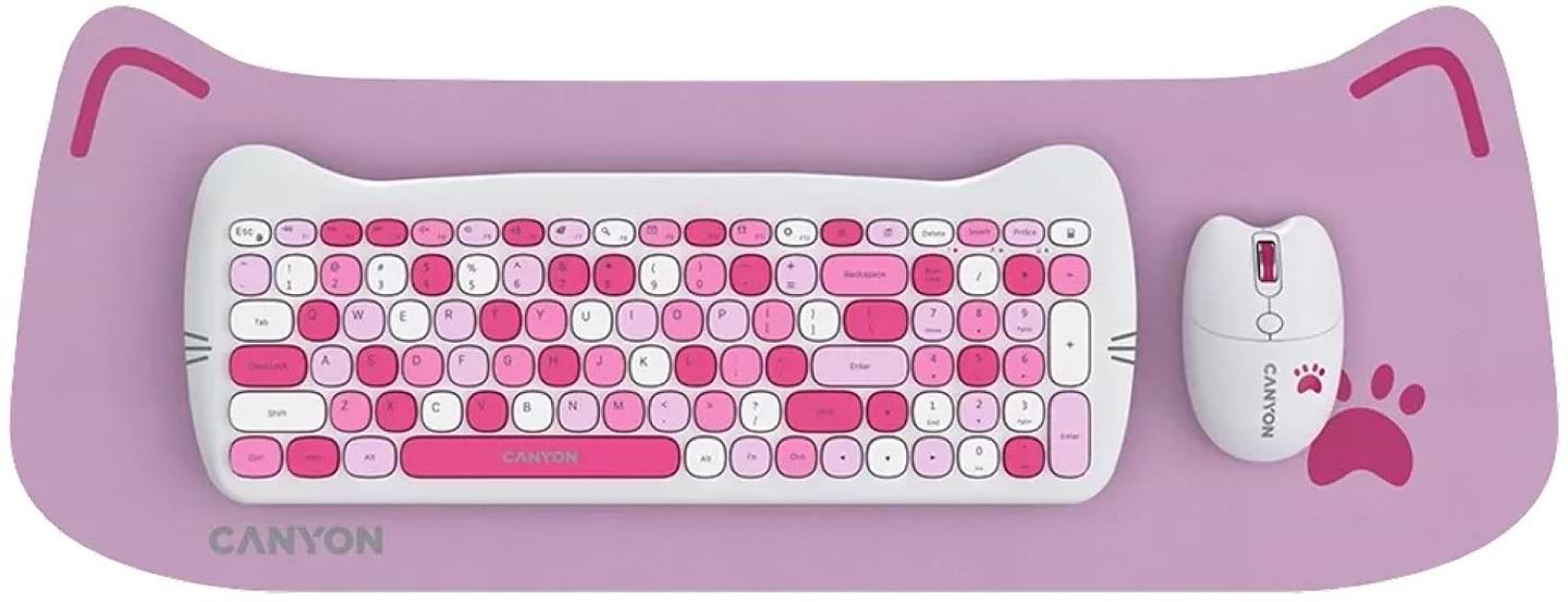 Клавиатура+мышь беспроводная Canyon HSET-W6 Kitty Edition Pink (CNS-HSETW6PK) - Фото 1