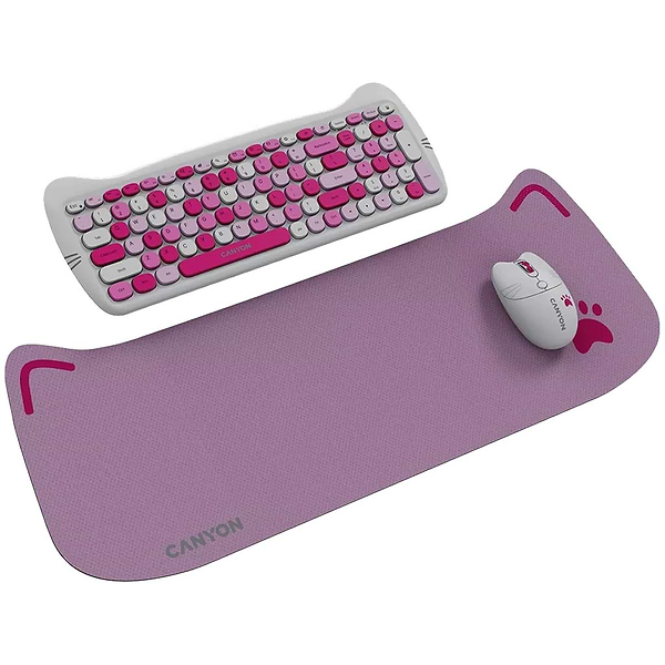 Фото - Клавіатура + миша бездротова Canyon HSET-W6 Kitty Edition Pink (CNS-HSETW6PK)