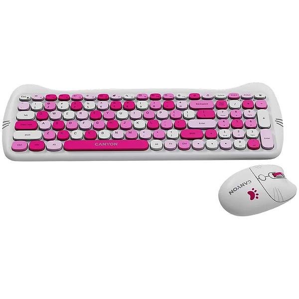 Фото - Клавіатура + миша бездротова Canyon HSET-W6 Kitty Edition Pink (CNS-HSETW6PK)