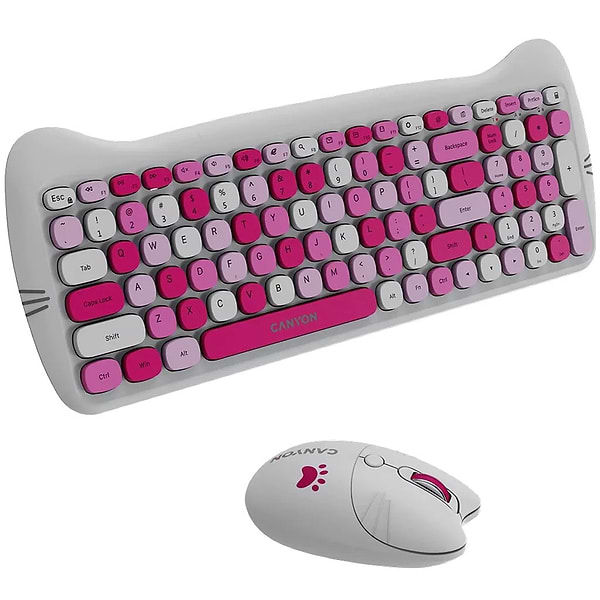 Фото - Клавіатура + миша бездротова Canyon HSET-W6 Kitty Edition Pink (CNS-HSETW6PK)