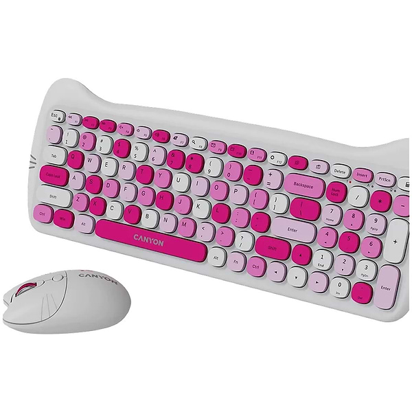 Фото - Клавіатура + миша бездротова Canyon HSET-W6 Kitty Edition Pink (CNS-HSETW6PK)