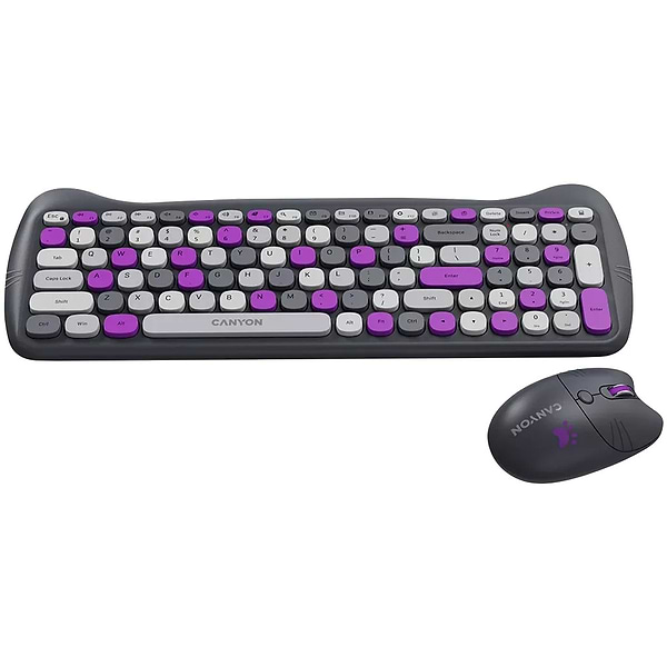 Фото - Клавіатура + миша бездротова Canyon HSET-W6 Kitty Edition Violet (CNS-HSETW6VT)