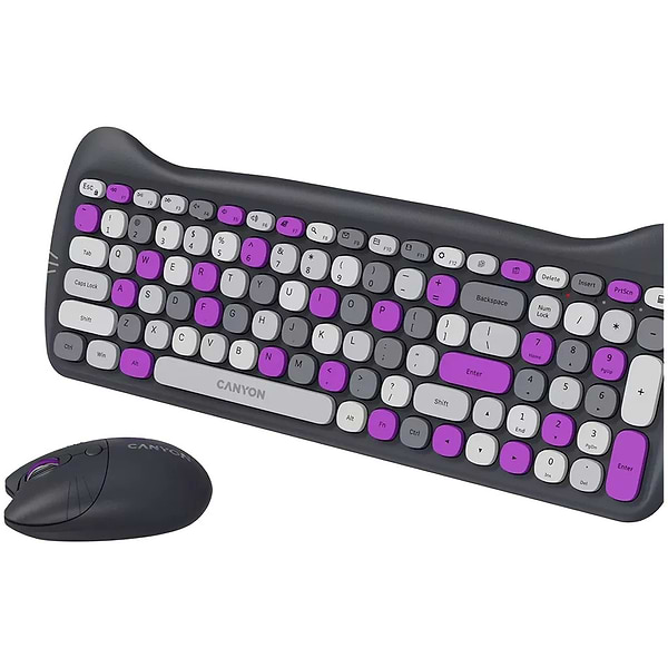 Фото - Клавіатура + миша бездротова Canyon HSET-W6 Kitty Edition Violet (CNS-HSETW6VT)