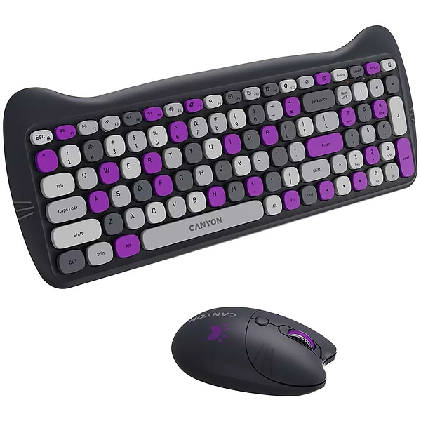 Фото - Клавіатура + миша бездротова Canyon HSET-W6 Kitty Edition Violet (CNS-HSETW6VT)