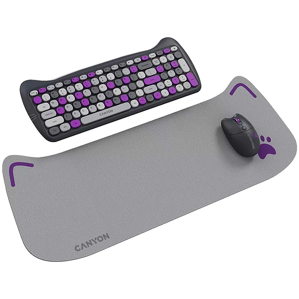 Фото - Клавіатура + миша бездротова Canyon HSET-W6 Kitty Edition Violet (CNS-HSETW6VT)