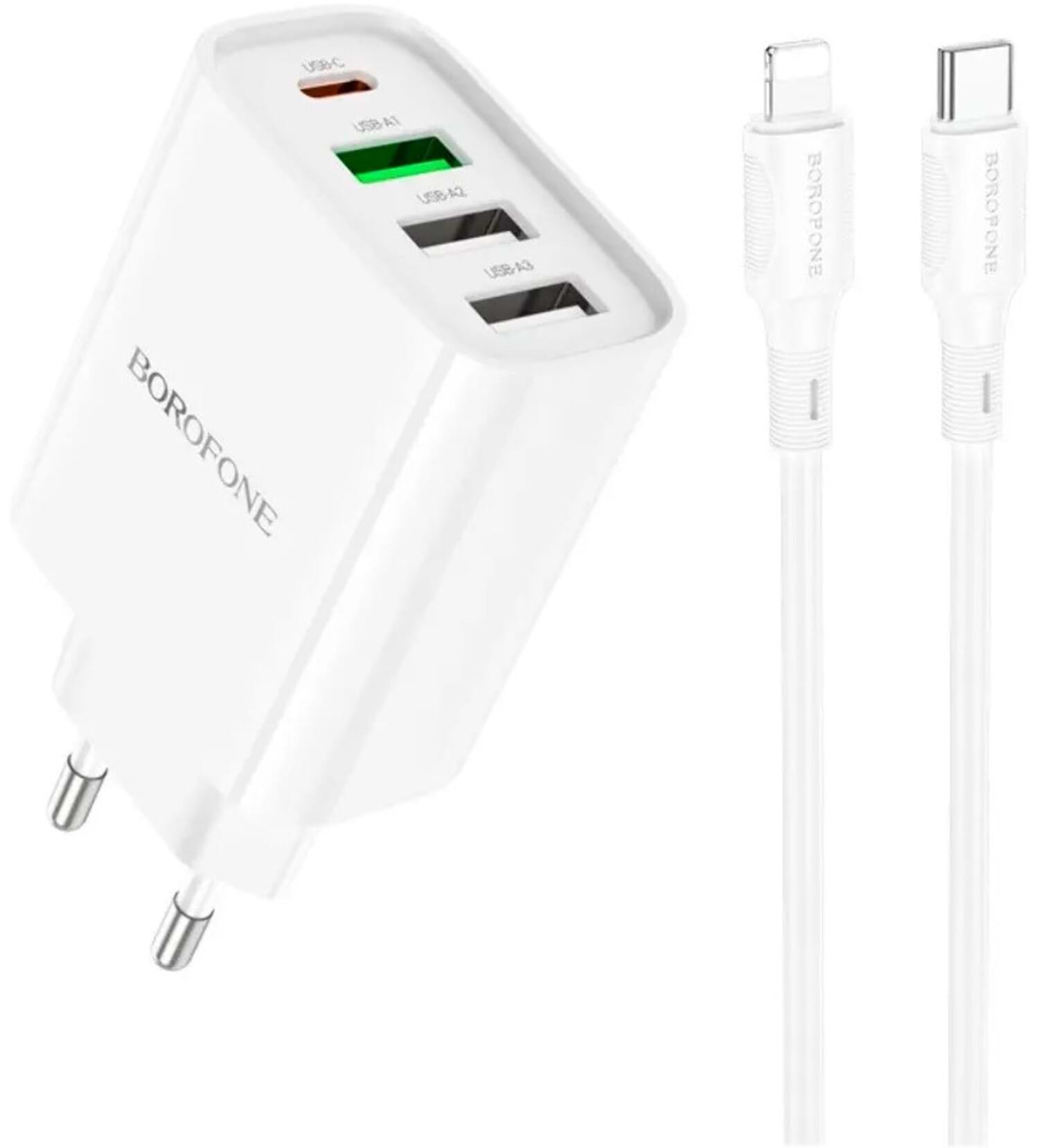 Сетевое зарядное устройство BOROFONE BA79A Clever four-port PD20W(1C3A) charger set C to iP White (6941991102707)