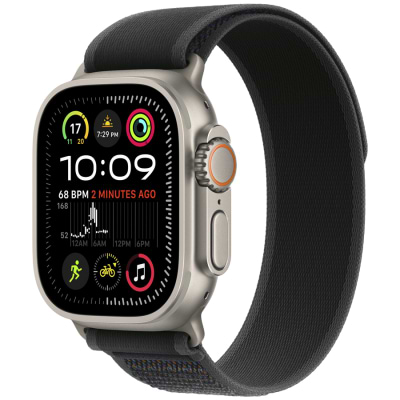 Фото - Ремінець для смарт-годинника Apple 49mm Black Trail Loop - M/L - Natural Titanium Finish (MXTR3ZM/A)