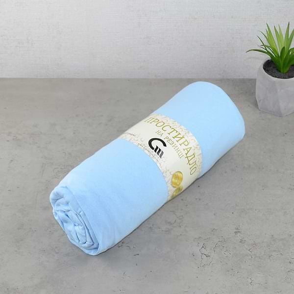 Фото - Простирадло полуторне GM Textile на гумці блакитне 160х200х25