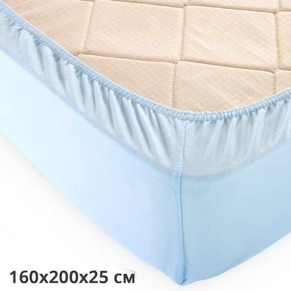 Фото - Простирадло полуторне GM Textile на гумці блакитне 160х200х25