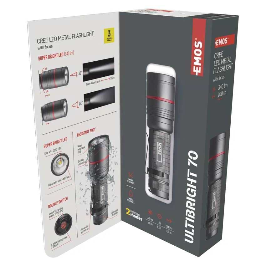 Фото - Фонарь EMOS P3170 Ultibright 70 340 Lm 3xAAA металл фокус