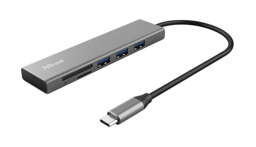 Хаб USB Trust Halyx Fast 3xUSB+Card Reader USB-C Aluminium (24191)