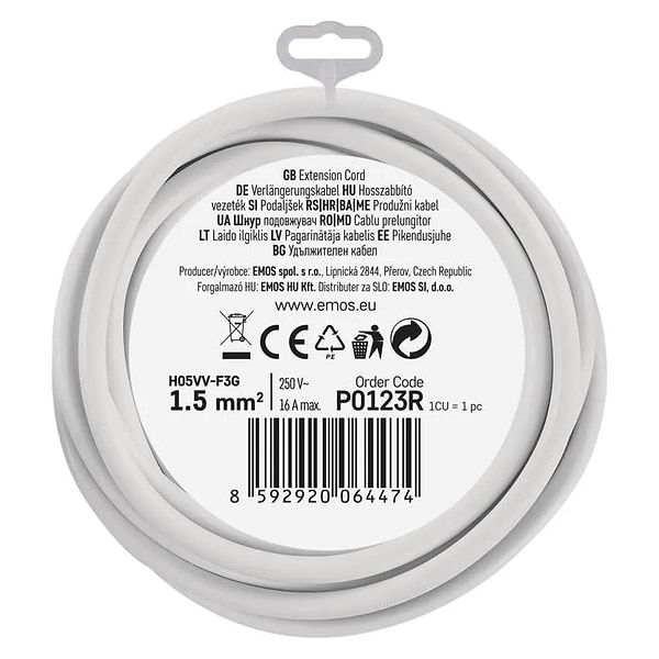Фото - Удлинитель 220В EMOS P0123R, 1 розетка, 3м.