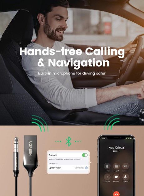 Фото - Адаптер мережі Bluetooth USB UGREEN CM309 Bluetooth Aux with Mic Space Gray (70601)