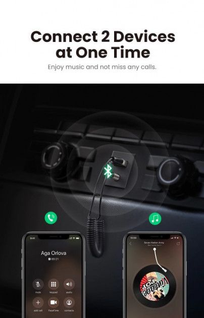 Фото - Адаптер мережі Bluetooth USB UGREEN CM309 Bluetooth Aux with Mic Space Gray (70601)