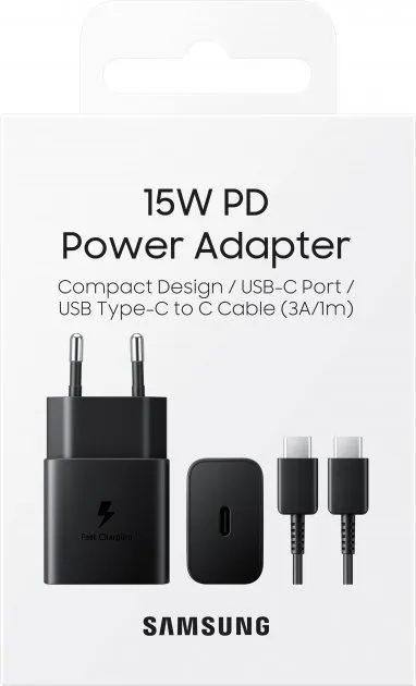 Фото - Мережевий зарядний пристрій Samsung 15W Power Adapter with Type-C to Type-C cable Black (EP-T1510XBEGRU)
