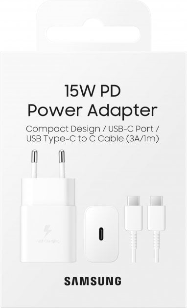 Фото - Сетевое зарядное устройство Samsung 15W Power Adapter with Type-C to Type-C cable White (EP-T1510XWEGRU)