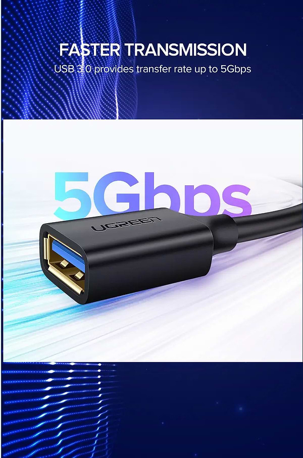 Фото - Кабель USB Type-A - USB Type-A UGREEN US129 USB 3.0 AM-AF 2 m Connector gold-plated Extension Cable Black (10373)
