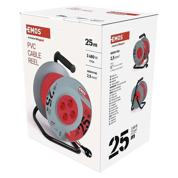 Фото - Удлинитель 220В EMOS на катушке EMOS P09225M 4 розетки, 25 м, резина