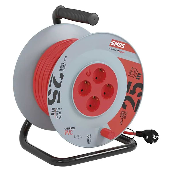 Фото - Удлинитель 220В EMOS на катушке EMOS P09225M 4 розетки, 25 м, резина