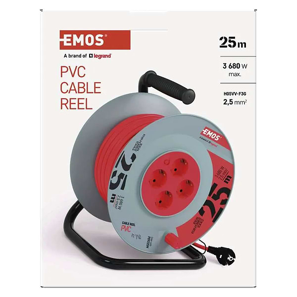 Фото - Удлинитель 220В EMOS на катушке EMOS P09225M 4 розетки, 25 м, резина