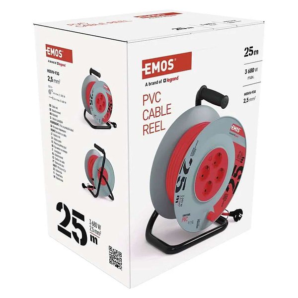 Фото - Удлинитель 220В EMOS на катушке EMOS P09225M 4 розетки, 25 м, резина