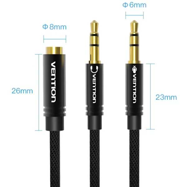 Фото - Перехідник аудіо Vention Jack 3.5mm 4pin F -> 2x3.5mm M Black (BBTBY)