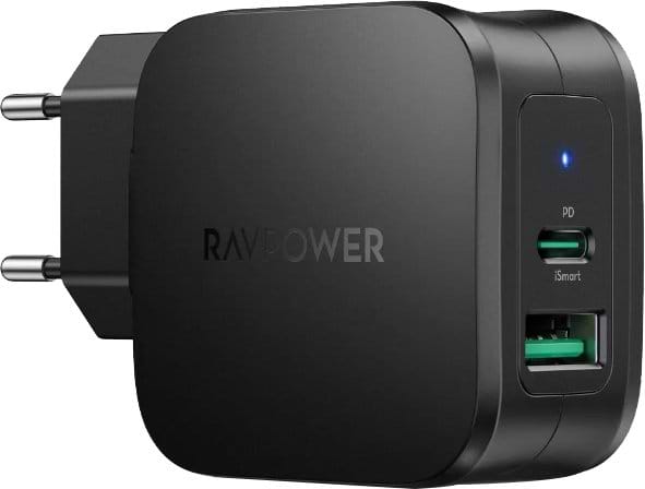 Мережевий зарядний пристрій RavPower Charger 30W PD USB-C+USB-A Black (RP-PC144)