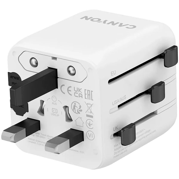 Фото - Мережевий зарядний пристрій Canyon OnTour One Travel Adapter EU/UK/US/AUS White (CNS-TA1005W)