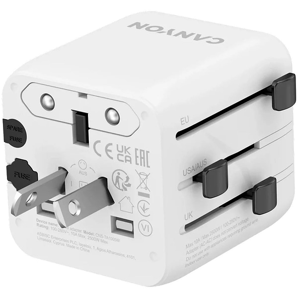 Фото - Мережевий зарядний пристрій Canyon OnTour One Travel Adapter EU/UK/US/AUS White (CNS-TA1005W)