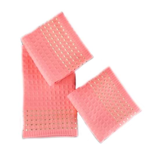 Фото - Рушник кухонний Aisha вафельний золотий борт Кораловий 40х60