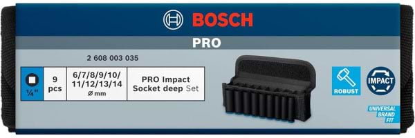 Фото - Набор торцевых головок Bosch Professional Deep 9 шт. 1/4" 50 мм (2.608.003.035)
