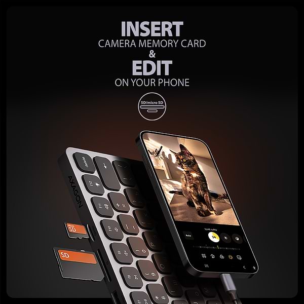 Фото - Клавиатура проводная AXAGON HMC-KB USB-C 5Gbps KEYBOARD 9in1 hub, EN/UA layout, Silver/Black (HMC-KB-CRL)