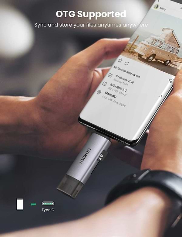 Фото - Кардридер UGREEN CM185 USB-C + USB to TF/SD 3.0 Card Reader Gray (50706)