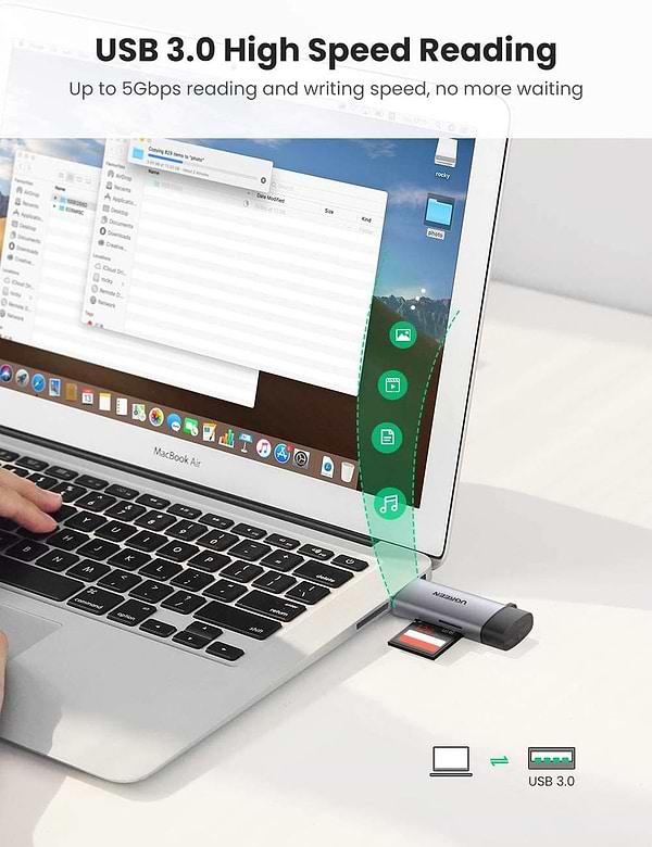 Фото - Кардридер UGREEN CM185 USB-C + USB to TF/SD 3.0 Card Reader Gray (50706)