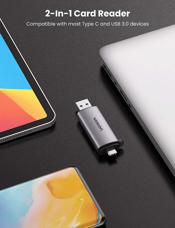 Фото - Кардридер UGREEN CM185 USB-C + USB to TF/SD 3.0 Card Reader Gray (50706)