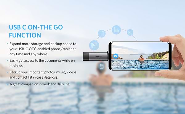 Фото - Кардридер UGREEN CM185 USB-C + USB to TF/SD 3.0 Card Reader Gray (50706)