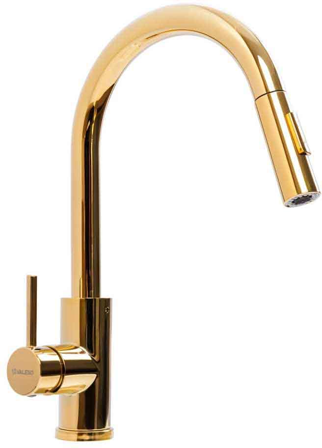 Смеситель кухонный VALESO с выдвижной воронкой NES-JL7 (PVD золото)