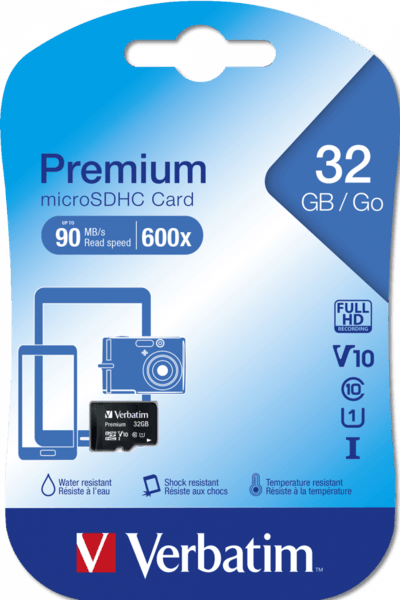 Фото - Карта памяти Verbatim microSDHC 32Gb Class 10 w/SD adapter (44083)