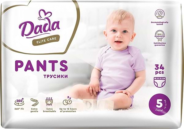 Фото - Одноразові підгузки-трусики Dada Elite Care Розмір 5 Junior (12–17 кг), 34 шт. (980740) Фото - Одноразові підгузки-трусики Dada Elite Care Розмір 5 Junior (12–17 кг), 34 шт. (980740)
