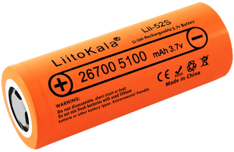 Аккумулятор тип 26700 LiitoKala 26700 Li-Ion Lii-52S, 5000mAh (5100-5200mAh), 10A, 3.7V (2.75-4.2V)