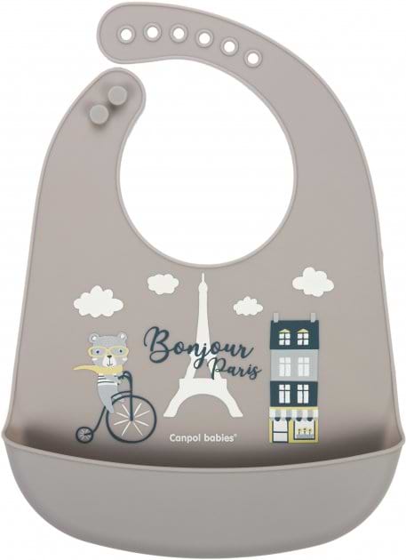 Фото - Нагрудник силіконовий Canpol babies Bonjour Paris з карманом, бежевий (74/027_bei)