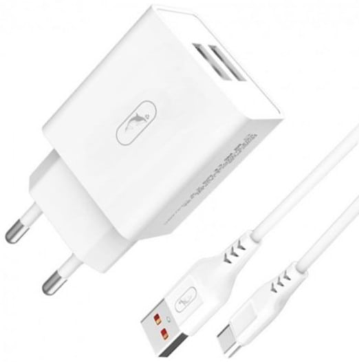 Сетевое зарядное устройство SkyDolphin SC30T (2USB, 2.1A) White (MZP-000113) + кабель Type-C