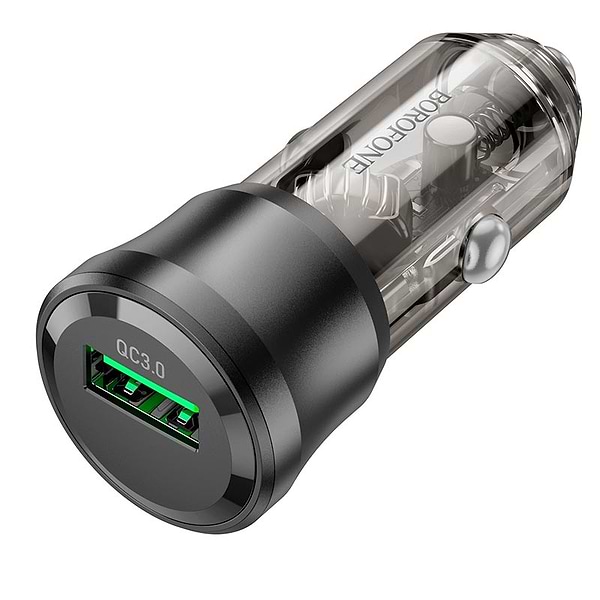 Фото - Автомобільний зарядний пристрій BOROFONE BZ23 Noble single-port QC3.0 car charger Transparent Black (6941991106903)