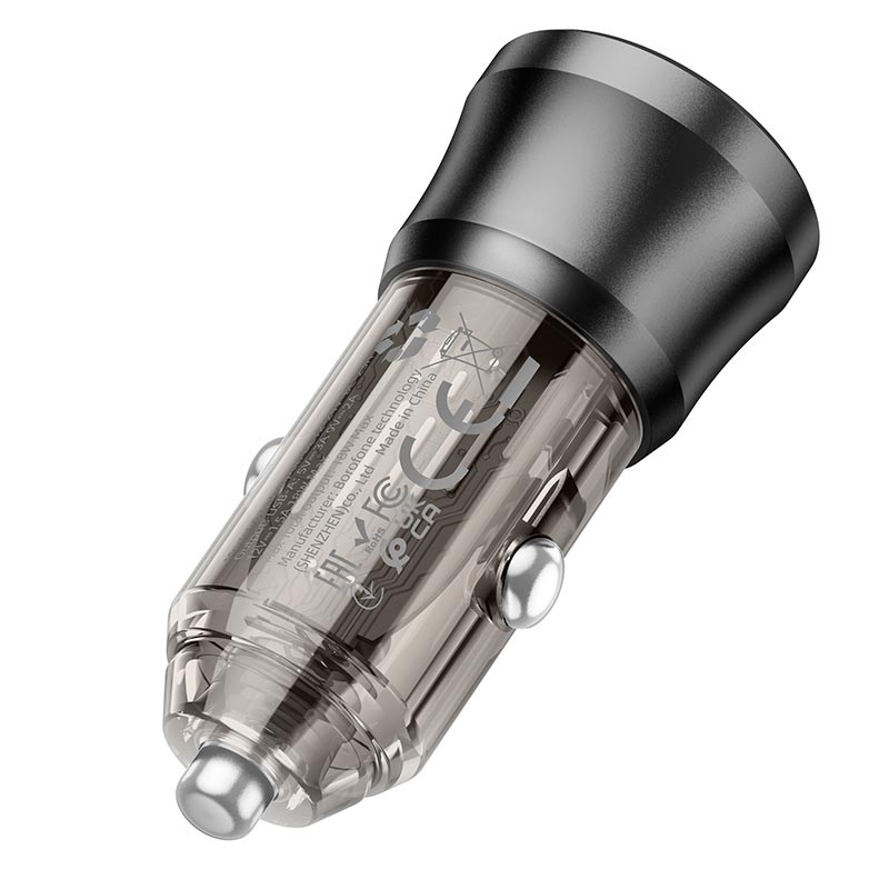 Фото - Автомобільний зарядний пристрій BOROFONE BZ23 Noble single-port QC3.0 car charger Transparent Black (6941991106903)