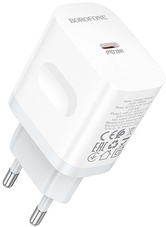 Сетевое зарядное устройство BOROFONE BA99A Breeze single port PD20W charger White (6941991121357)