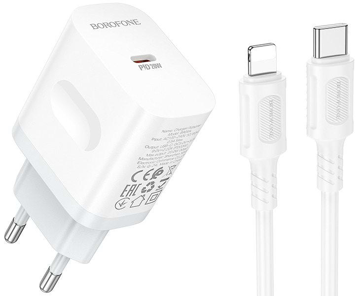 Сетевое зарядное устройство BOROFONE BA99A Breeze single port PD20W charger set(C to iP) White (6941991121364)
